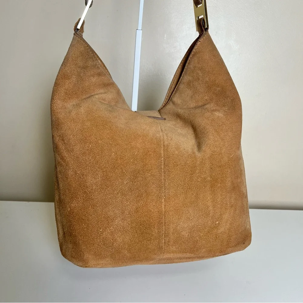 India Hicks Tan Suede Edwina Hobo Bag Purse with Gold-Tone Hardware
